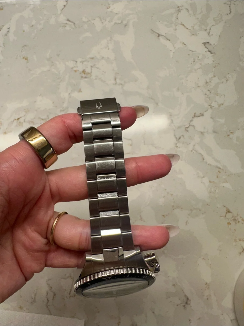Bulova Silver Stainless Steel Watch with Black Dial